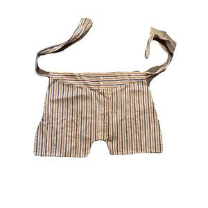 Vintage Striped Cotton Apron With Dual Button Closure & Waist Ties